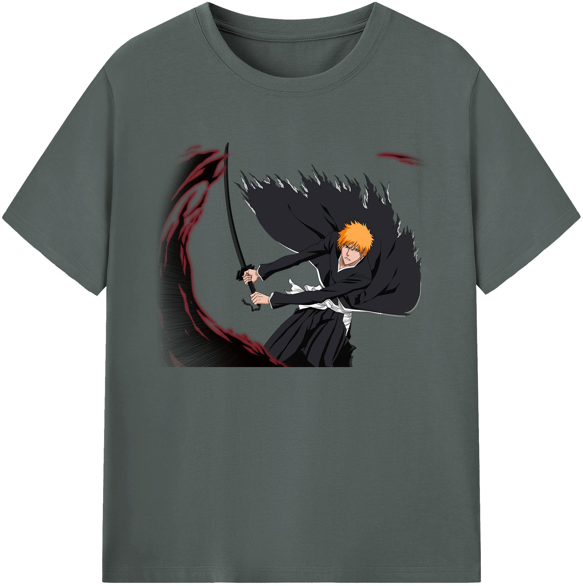 （画像用） ブリーチ 黒崎一護（くろさき いちご）BLEACH Kurosaki Ichigo 綿100％ メンズ半袖Tシャツ｜肌触りやわらか＆通気性